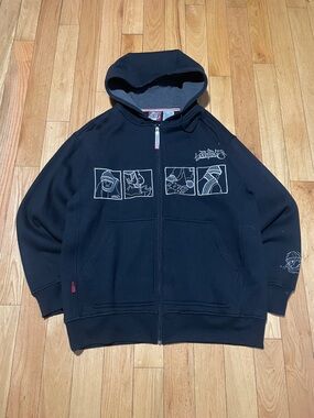 South Pole Black Zip-Up Hooded Sweatshirt with White Graphic